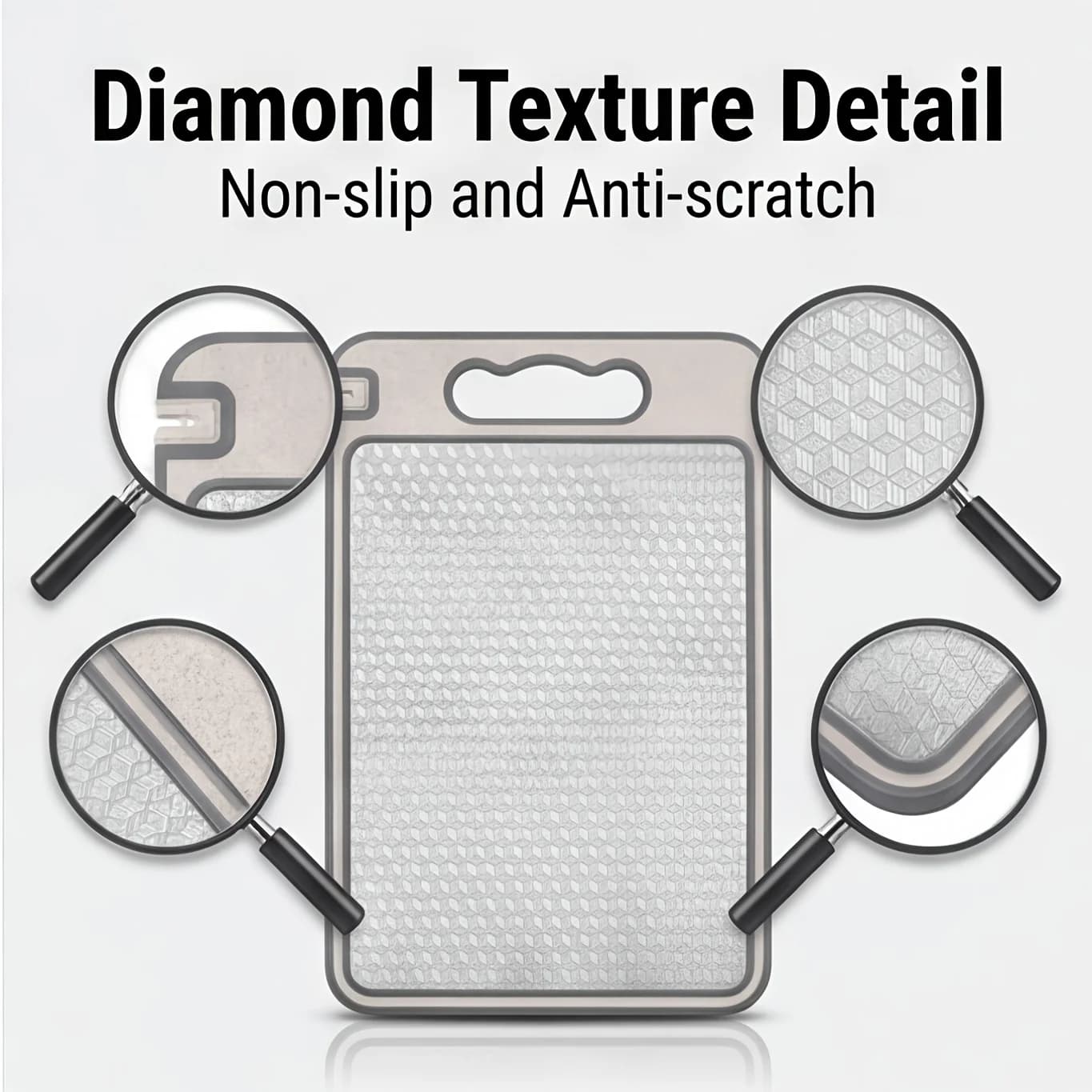 Stainless steel diamond pattern double-sided cutting board with knife sharpener, non slip kitchen cutting mat for household use