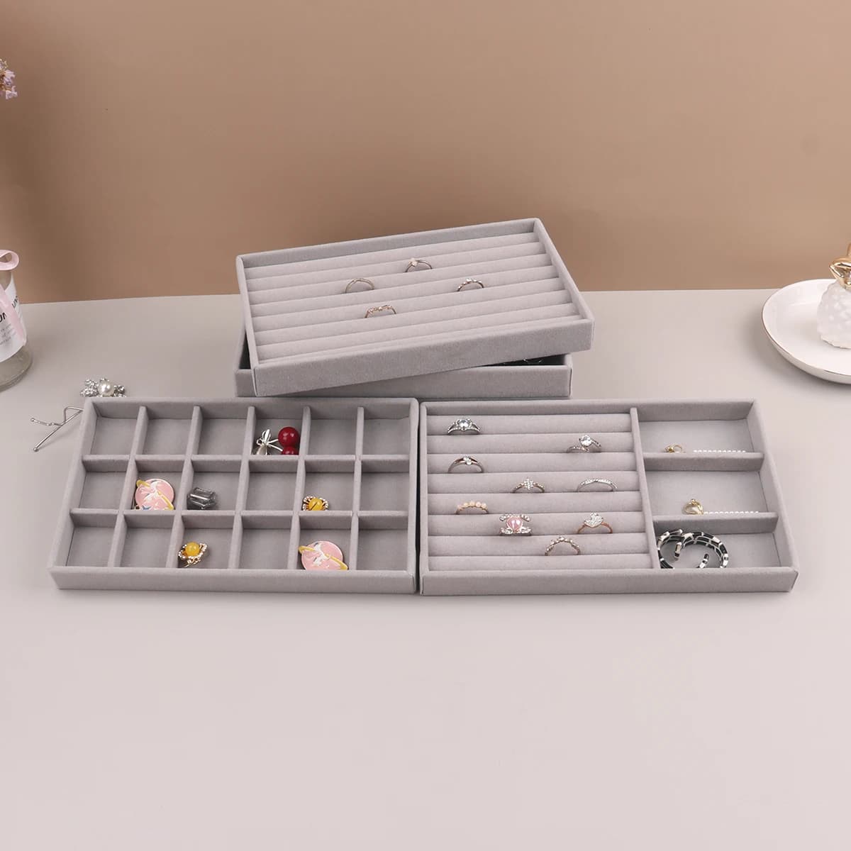 Velvet Jewelry Display Stackable Exquisite Jewellery Holder Portable Ring Earrings Necklace Organizer Box organizator de boys jewelry boxes and packaging jewelry box jewelry display vitrina de acrilico