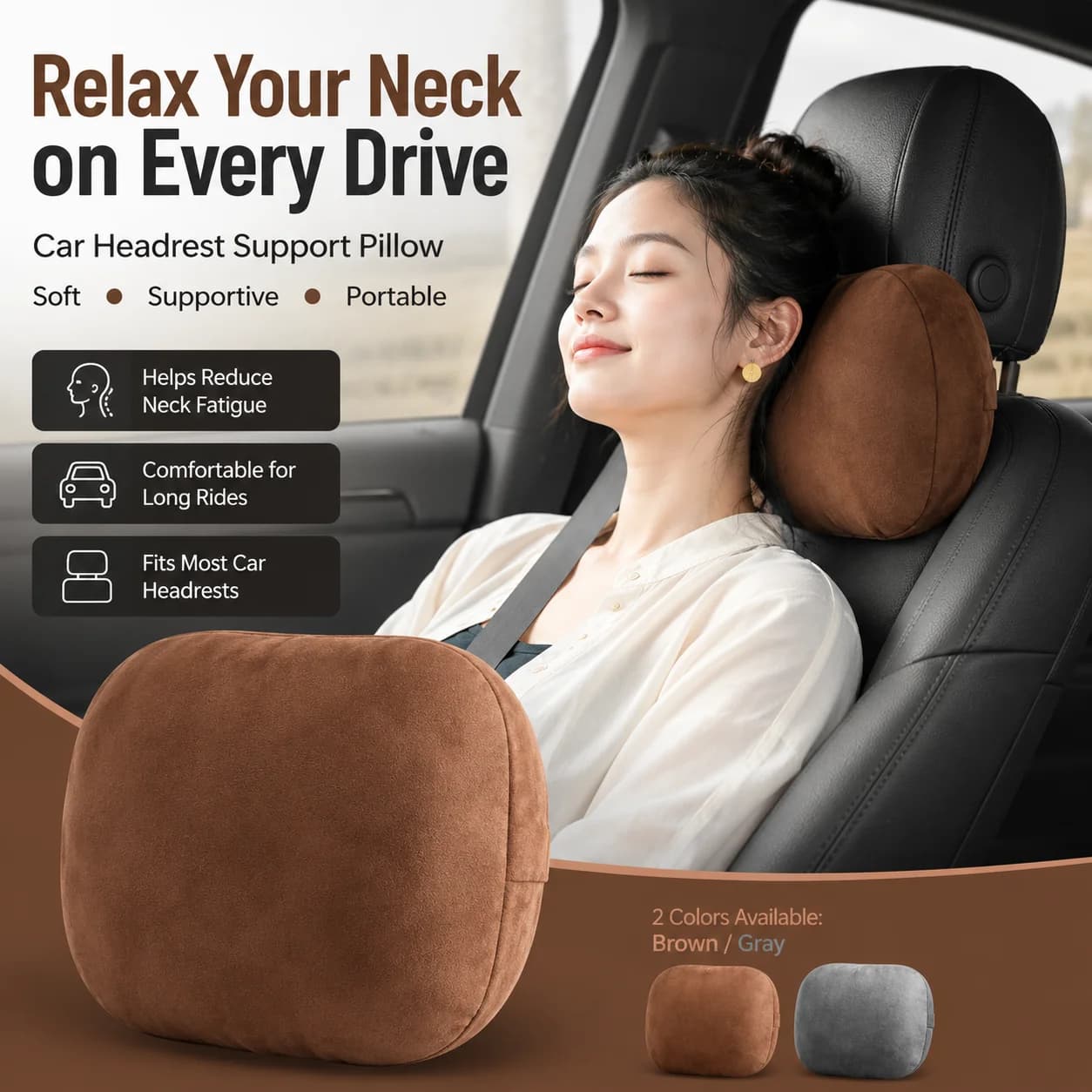 1/2/4PCS Car Neck Pillow and Lumbar Support Cushion Soft Suede Headrest Waist Pillow Adjustable Strap for Auto Seat Travel