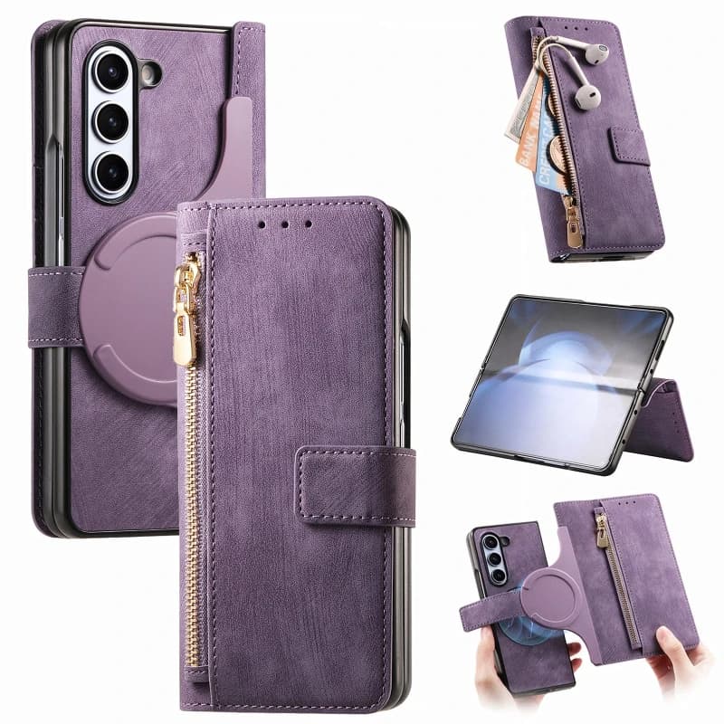 For Magsafe Case With Card Holder For Samsung Galaxy Z Fold 8 Ultra Wide 7 6 5 4 3 Magnetic 2 In 1 Full Protection Phone Cover