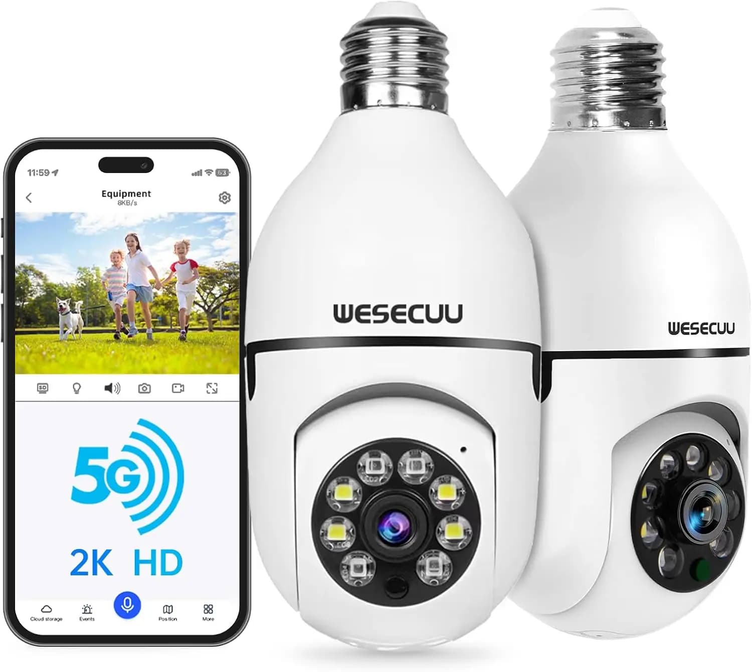 Telecamera di sicurezza esterna WiFi 2K 5G/2.4GHz con rilevamento del movimento, audio bidirezionale, visione notturna a colori, rilevamento umano, Alexa
