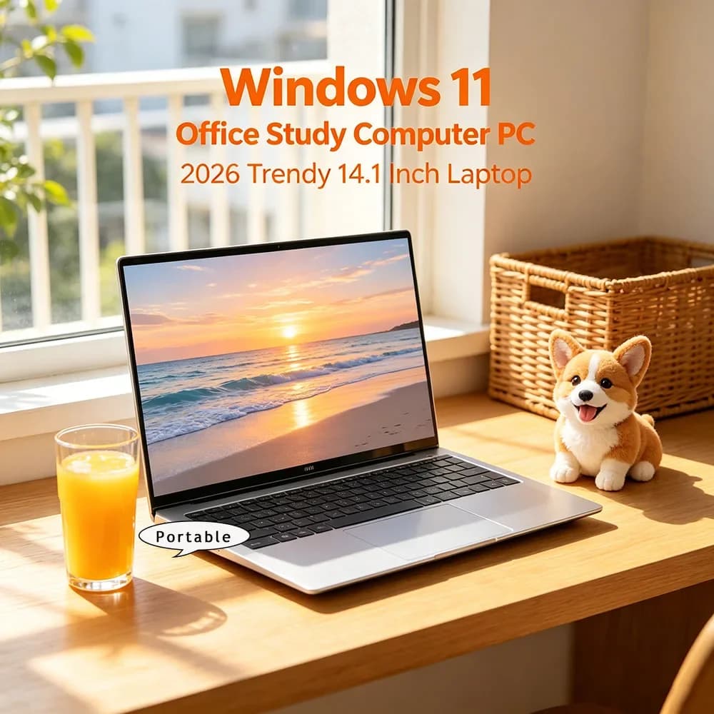 Elegante Laptop HD da 14.1" con Intel 4405U, Ultra Sottile, 16GB RAM, 2TB SSD, Windows 11 Pro, per Casa, Ufficio e Gaming