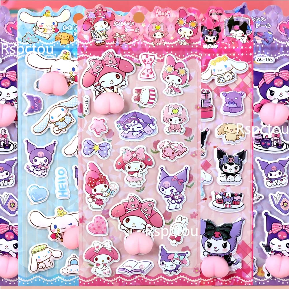 Sanrio 3D Kawaii Happy Glutei Adesivi Kuromi My Melody Decompressione 3D Bubble Sticker Laptop Notebook Decorazione del telefono Decal