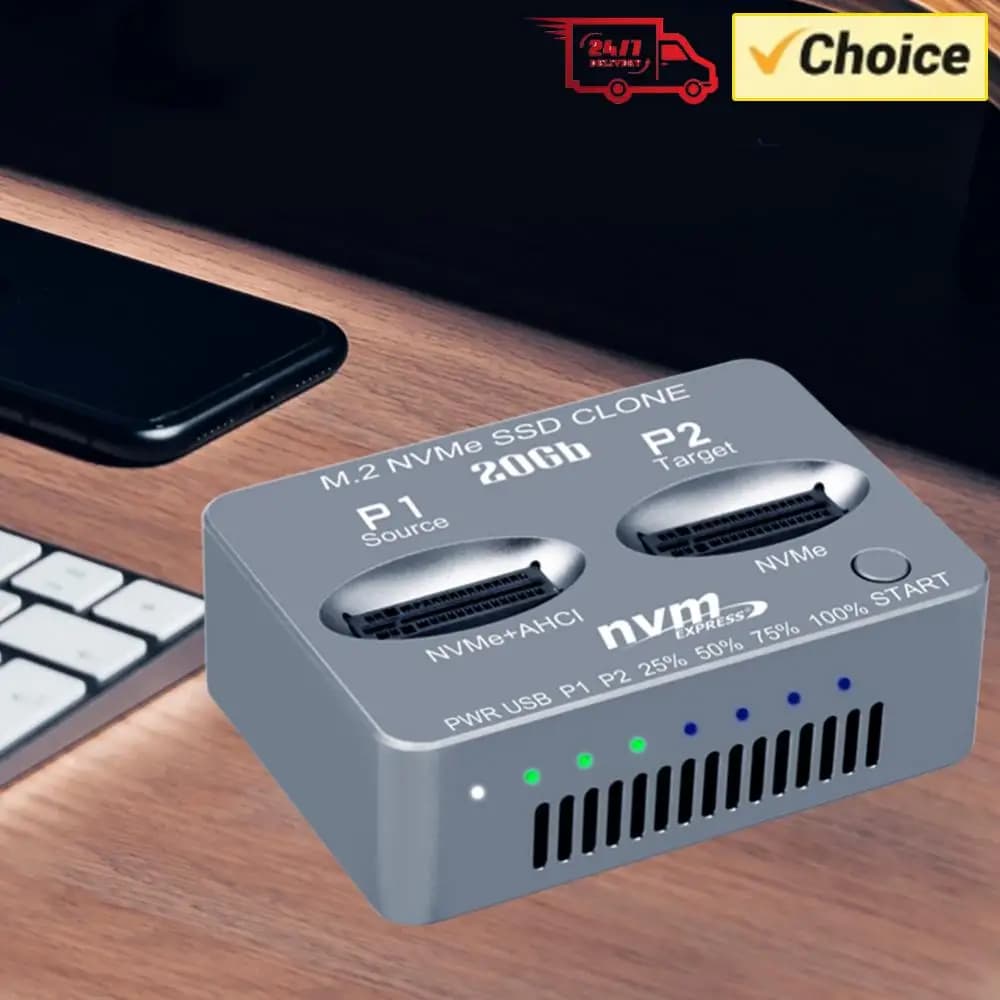Dual-Bay M.2 NVME SSD Clone USB3.2 Type C NVME Docking Station Gen2X 20Gbps M/B M Key M.2 M.3 NVME PCI-E for M2 SSD M Key SSD