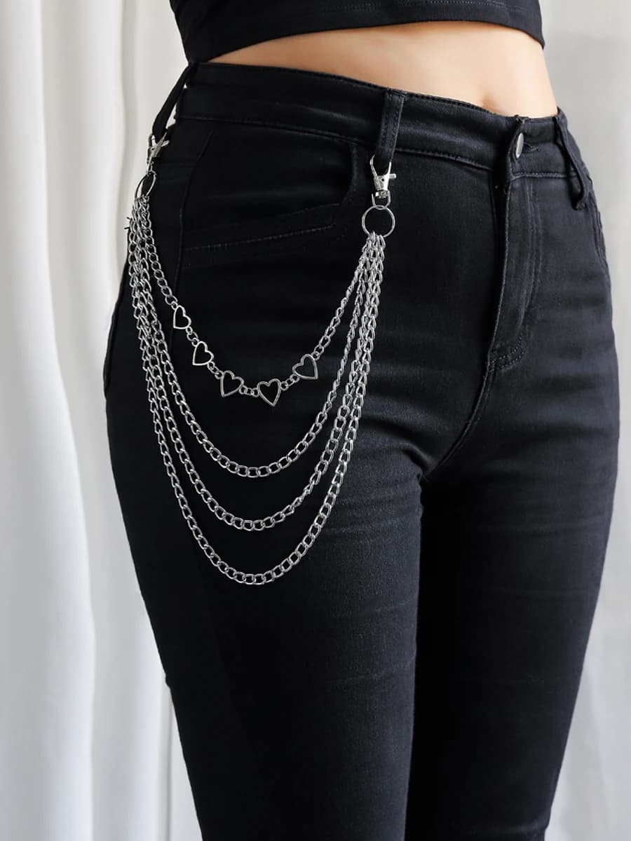 Catena di pantaloni stile Y2K per le donne ragazze cuore portachiavi cintura pantaloni Jeans catena tasca gioielli accessori moda