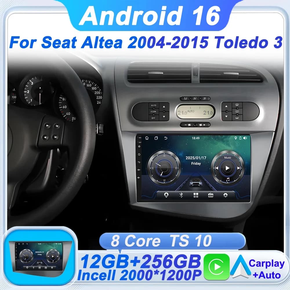 Wireless CarPlay Android Auto Radio For Seat Altea 2004-2015 Toledo 3 Auto Multimedia GPS 2din Autoradio 5G Wifi Touch Screen BT