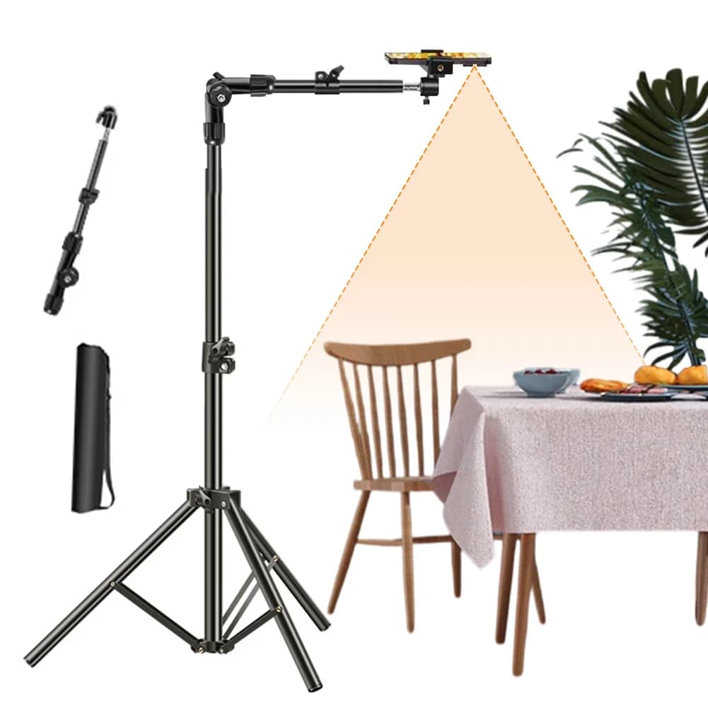 Horizontal Overhead Tripod Adjustable Cell Phone Tripod Stand for Filming Video Recording Live Stream
