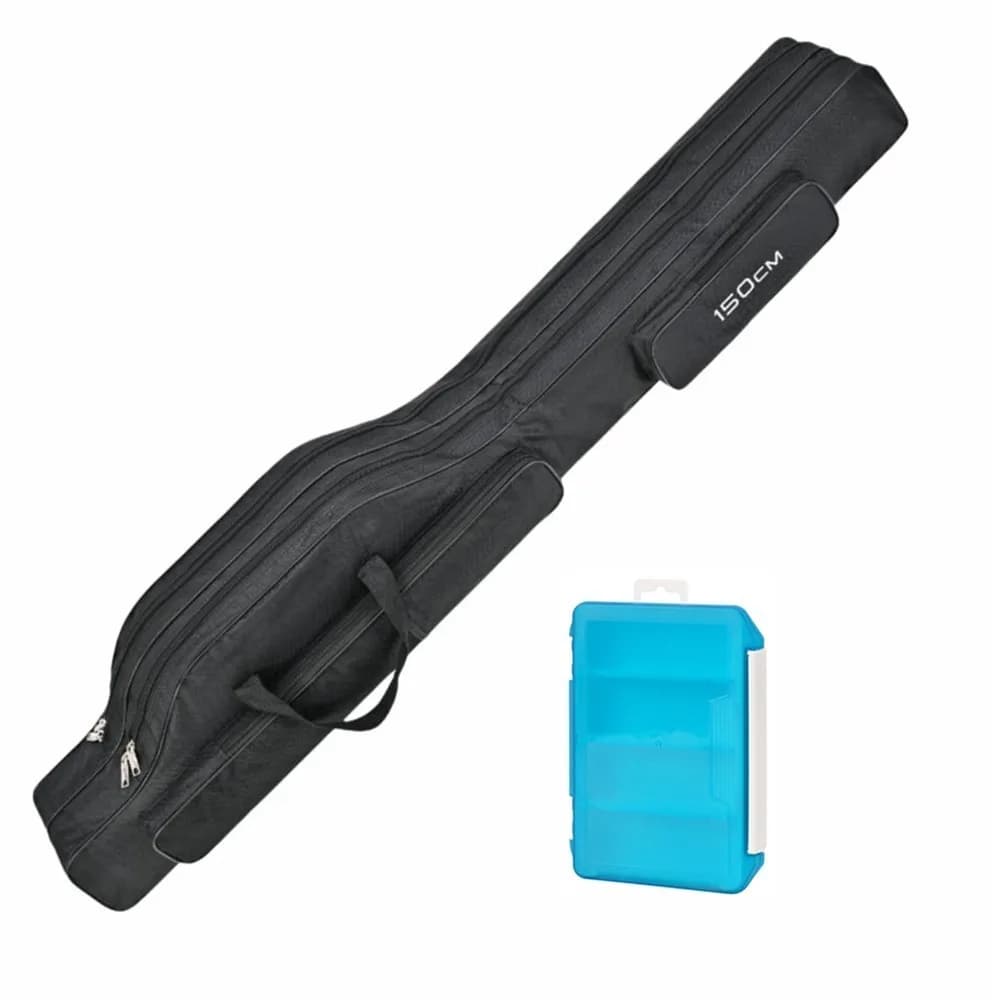 with Tackle Box Fishing Rod Case Oxford Fabric Folding Fishing Rod Bag Large Compartments Pole Reel Storage Bag Outdoor Use