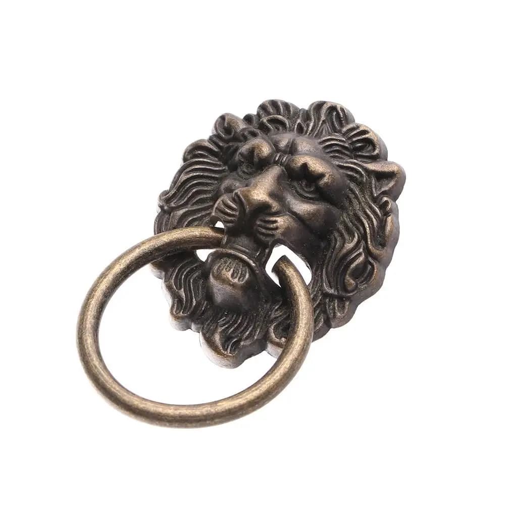 Comoda Maniglia ad Anello per Cassetto e Armadio in Bronzo con Testa di Leone, Stile Antico