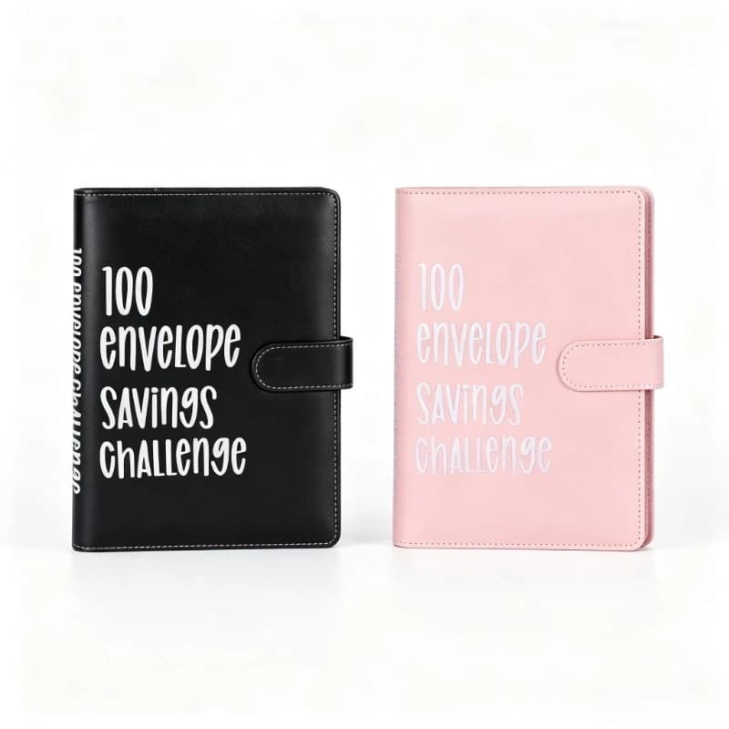 100 Envelope Savings Challenge Binder, PU Leather Budget Planner Book with Magnetic Buckle, Money Saving Challenge Notebook Cash Savings Organizer, Household Finance Money Saving Kit