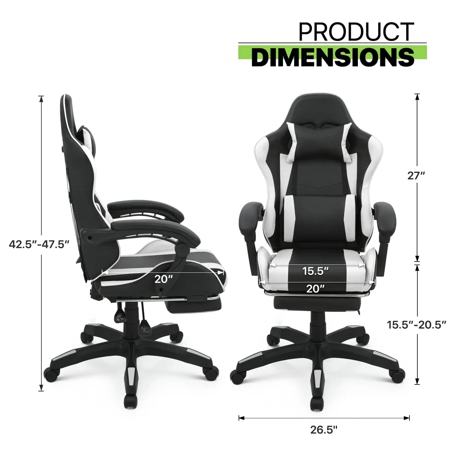 Sedia da gioco ergonomica con poggiapiedi, sedia da scrivania per computer reclinabile in pelle PU, supporto lombare e 360 ° Girevole per videogiochi