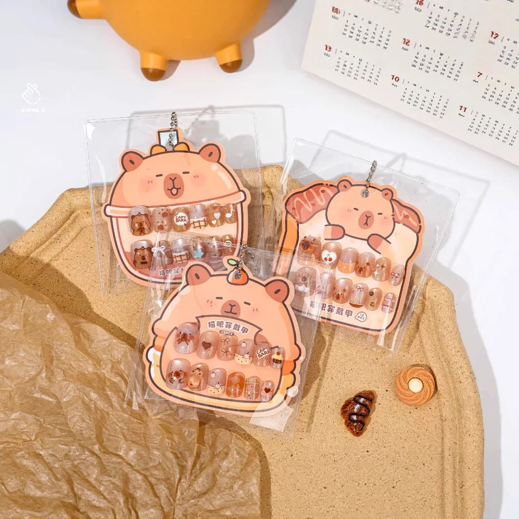 Adesivi per Unghie per Bambini con Simpatiche Capibare Cartoon, Autoadesivi, Facili da Usare, Accessori per Unghie, Regalo per Ragazze, Confezione da 3 Pezzi