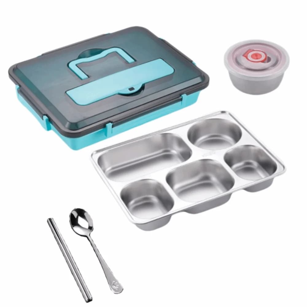 Contenitore per Pranzo in Acciaio Inox a Prova di Perdite, Adatto al Microonde, Multi-Scomparto con Posate, Contenitore per Alimenti di Grado Alimentare
