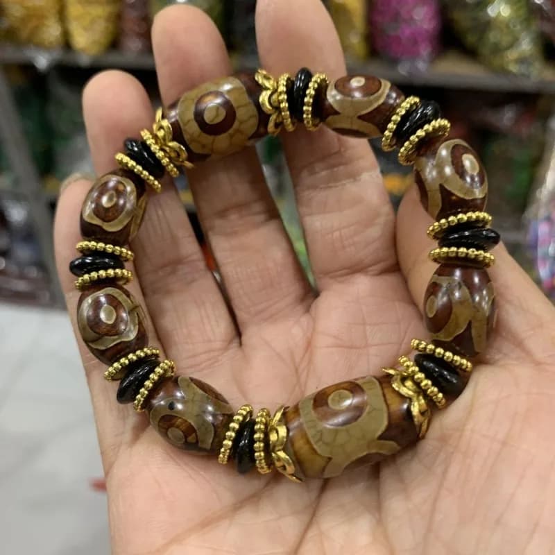 New Agate Bracelet with Three Eyes Dzi Pearl, Refined Working, Bracelets for Men and Women