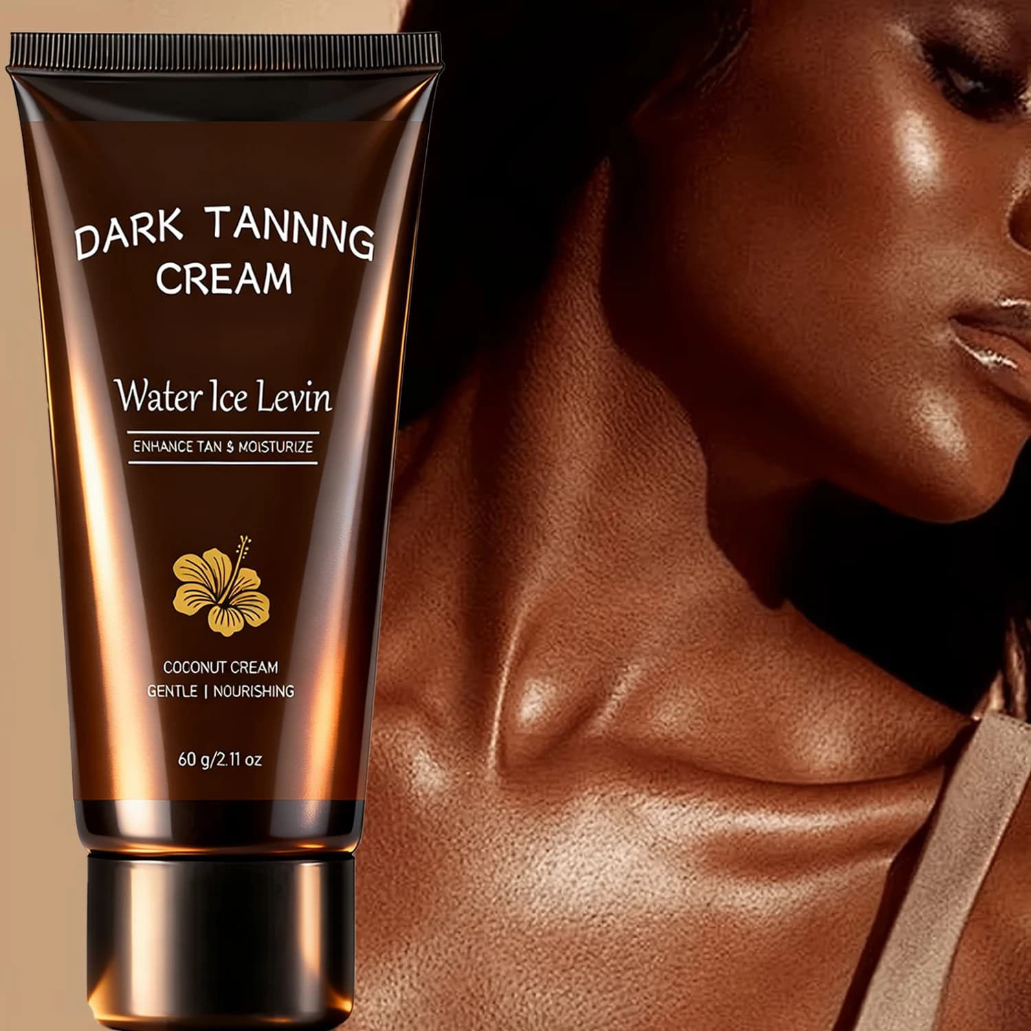 Coconut Dark Tanning Cream with Collagen, Moisturizing Self Tanner for Smooth Sun-Kissed Skin