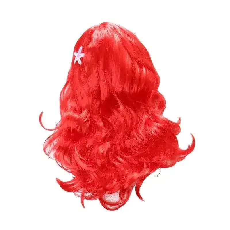 Mermaid Wig for Girls Long Red Corrugated Synthetic Hair with Sea Star Hair Clips Halloween Cosplay Accessories