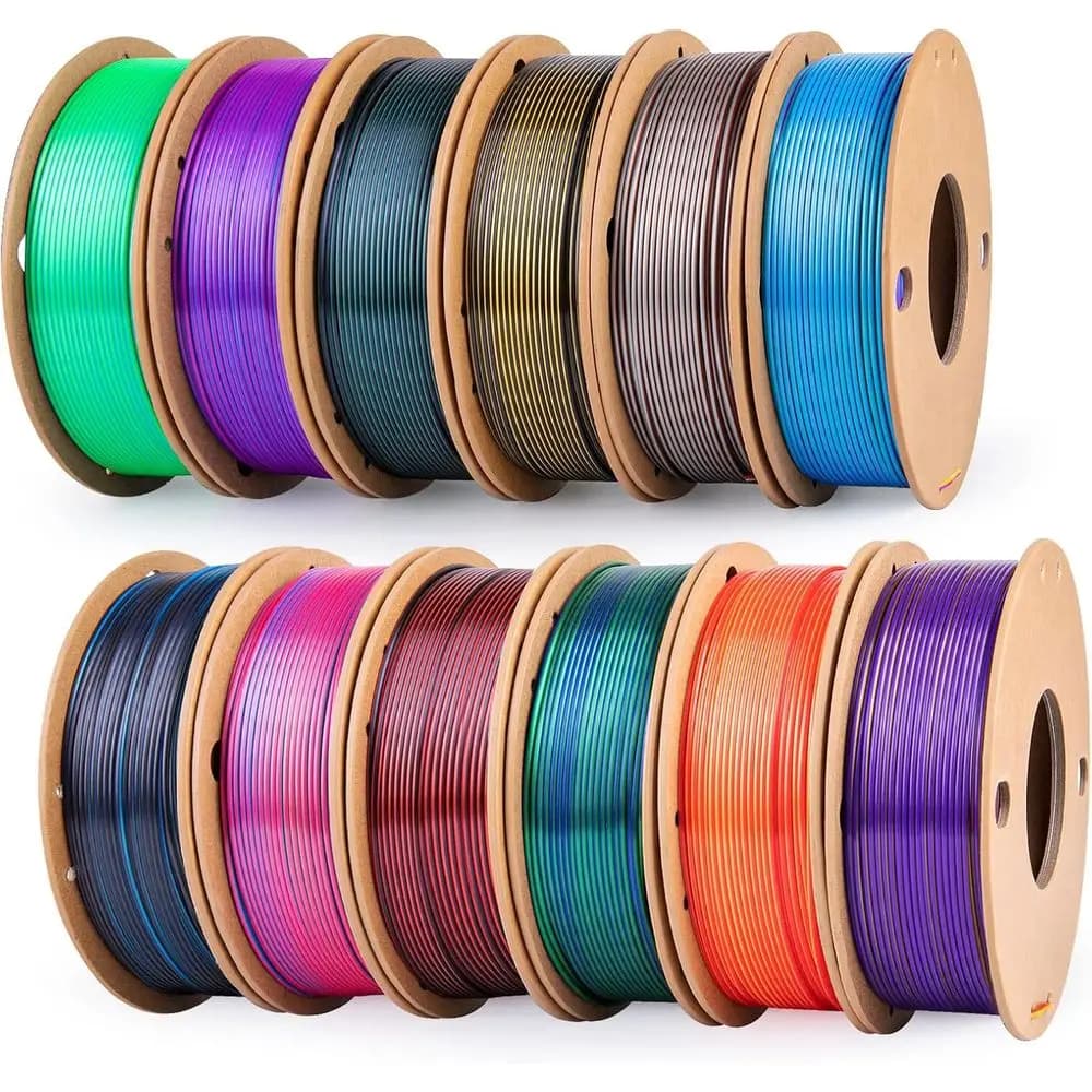 Pack of 12 PLA+ Filament Spools Assorted by 1,75mm for 3D Printing, 250g for Coil, Total 3kg Material