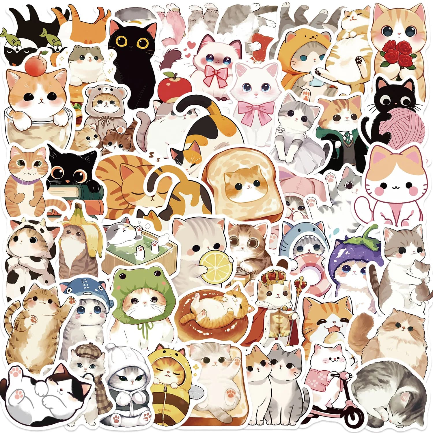 50 adesivi con gatti carini dei cartoni animati per laptop, notebook, skateboard, chitarra, casco, adesivi estetici fai da te, regali creativi