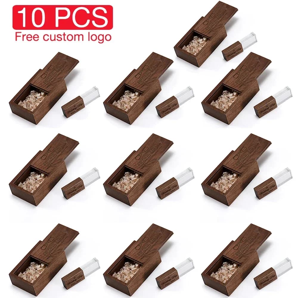 JASTER 10 PZ LOTTO Scatola di legno di cristallo Chiavetta USB in acero Logo personalizzato gratuito Simpatico Memoria Stick Chiavetta in legno 32 GB 64 GB 128 GB