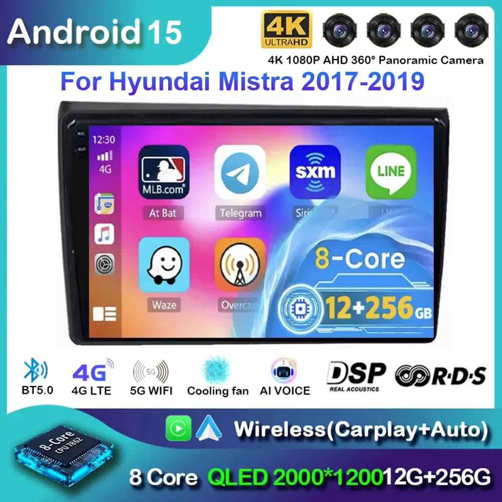Android 15 Per Hyundai Mistra 2017-2019 Radio Stereo Lettore Video Multimediale con Navigazione GPS Bluetooth QLED Schermo No 2Din