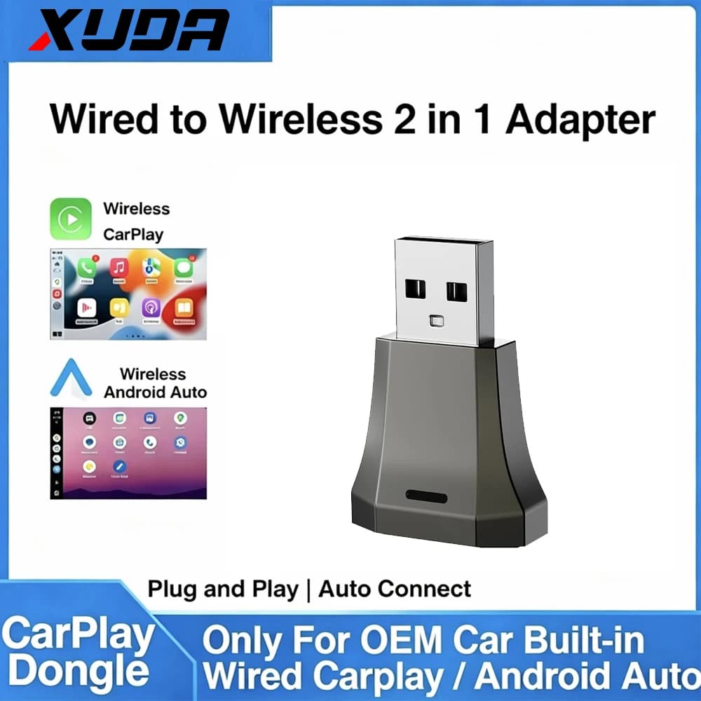 Adattatore Wireless 2 in 1 per CarPlay e Android Auto, Adattatore Wireless CarPlay 5Ghz WiFi Type-C/USB Plug & Play