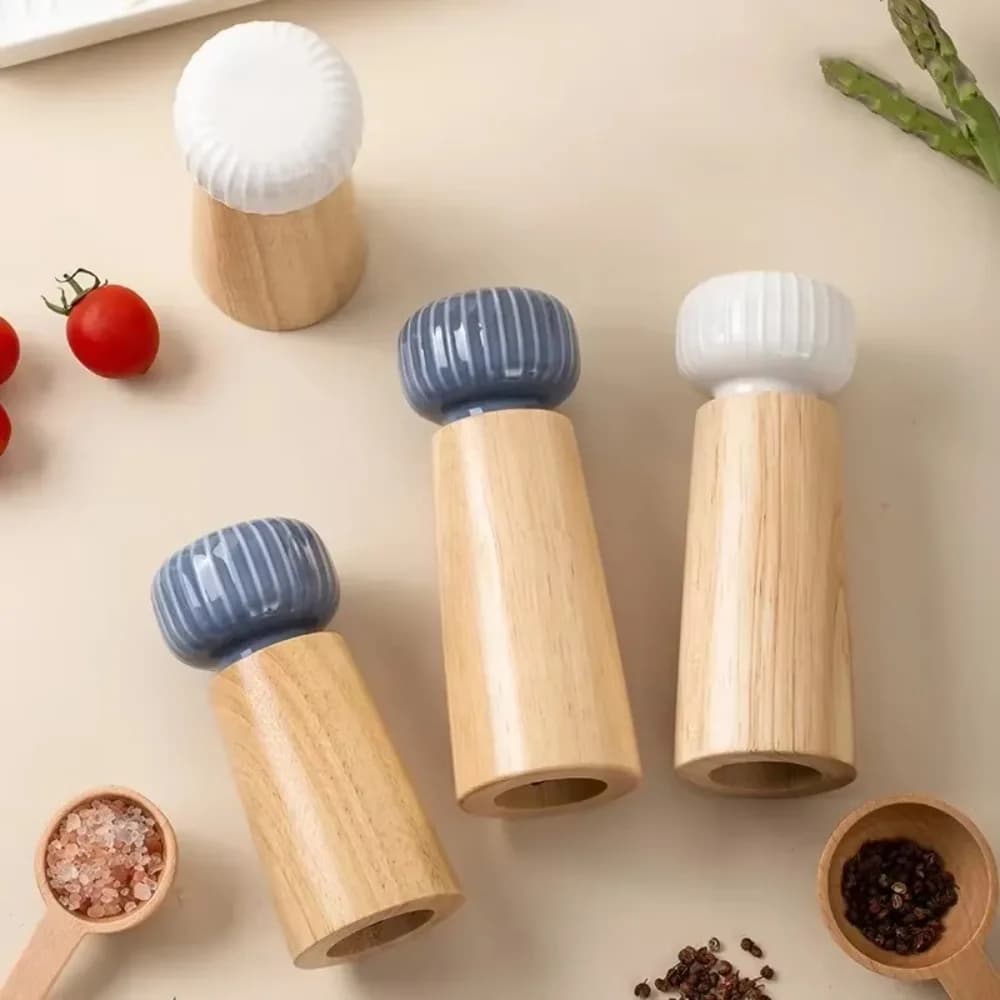 Macinapepe e Sale Manuale per Casa, Stile Nordico in Quercia, Macina Spezie Ricaricabile con Nucleo in Ceramica per Ristorante