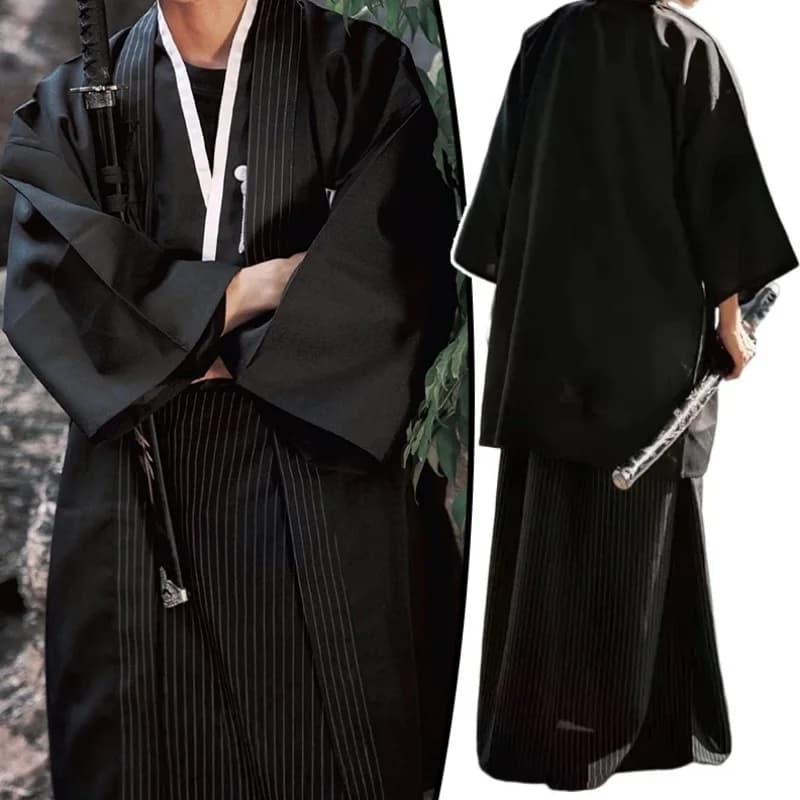 Kimono traditional Japanese Samurai Man Yukata Bathrobe Cardigan Sauna Long Dress Haori Samurai Costumes cosplay