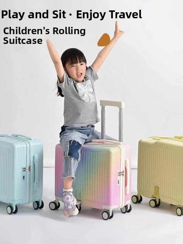 Children's Luggage Aluminum Frame Carry-On Suitcase for Boys And Girls with Password Lock Playable And Rideable Features