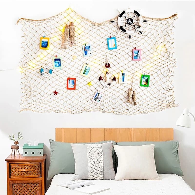 1*2m Rete da pesca Arazzi Studio Prop Room Decorazioni per la casa Mare Adesivi Marine Sopra il giardino Salvagente Artigianato Artigianato nautico