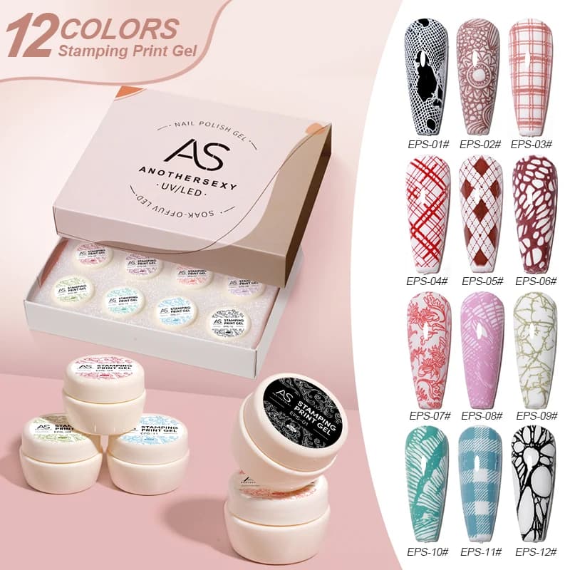 Set of nail stamping gels Black White Red Blue Nail printing plates for stamping plate Nail stamping kit in 12 colors