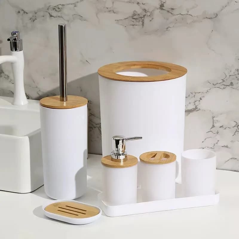 7 pezzi/set set di accessori per il bagno di casa kit organizer da bagno multiuso con portaspazzolino dispenser di sapone spazzola per WC