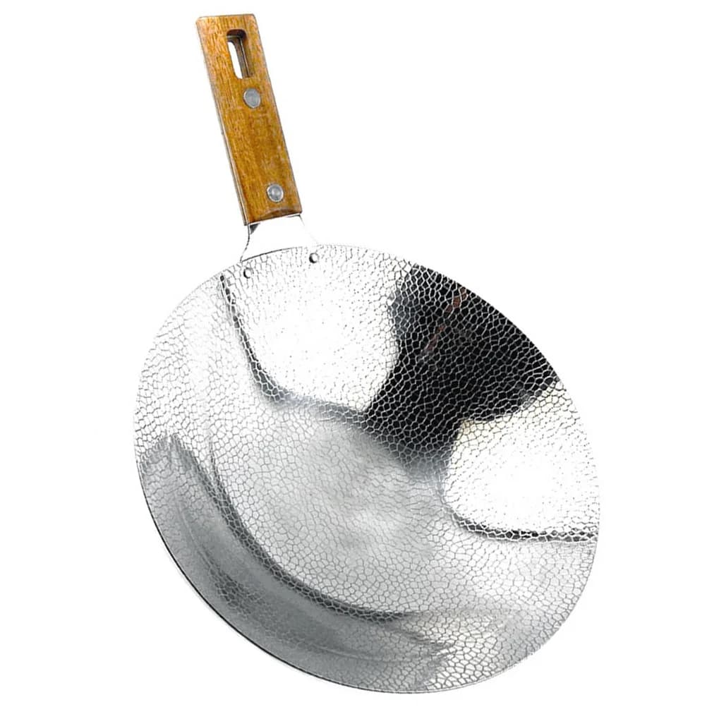 Stainless Steel Wok Home Use Pan Traditional Metal Cooker Pot For Restaurant Wooden Handle Kitchen Tools