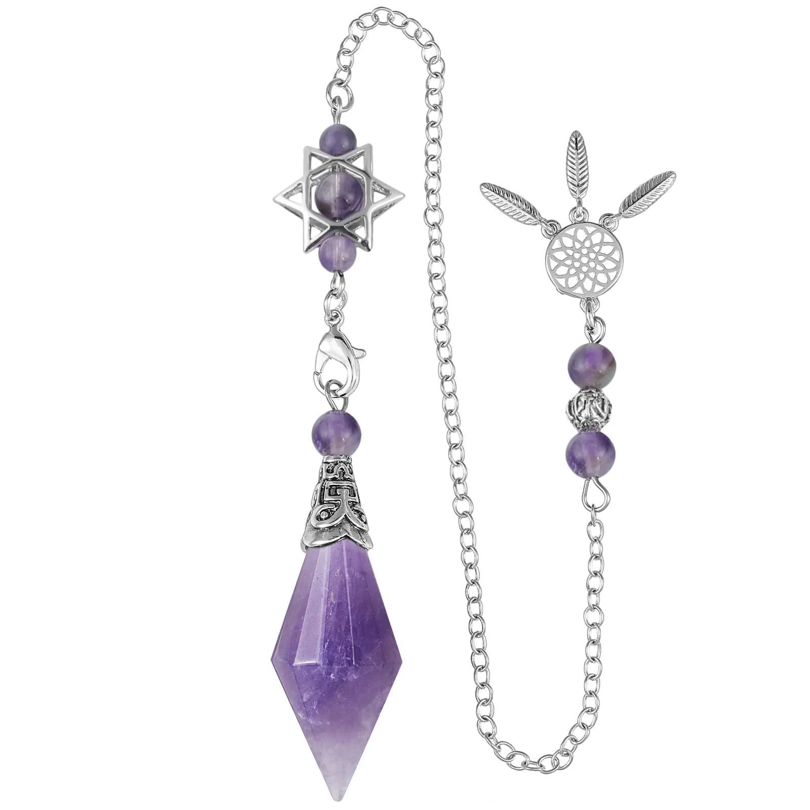 Pietra naturale Cristallo Guarigione Reiki Pendolo 12 Punti sfaccettati Ciondolo Catcher Sogno Esagramma Fascino Wicca per Dowsing Divinazione
