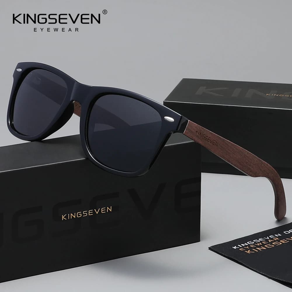 KINGSEVEN Classical Fashion Wooden Sunglasses Business UV400 Polarized Square Frame Anti-Glare Retro Men Driving Eyeglasses