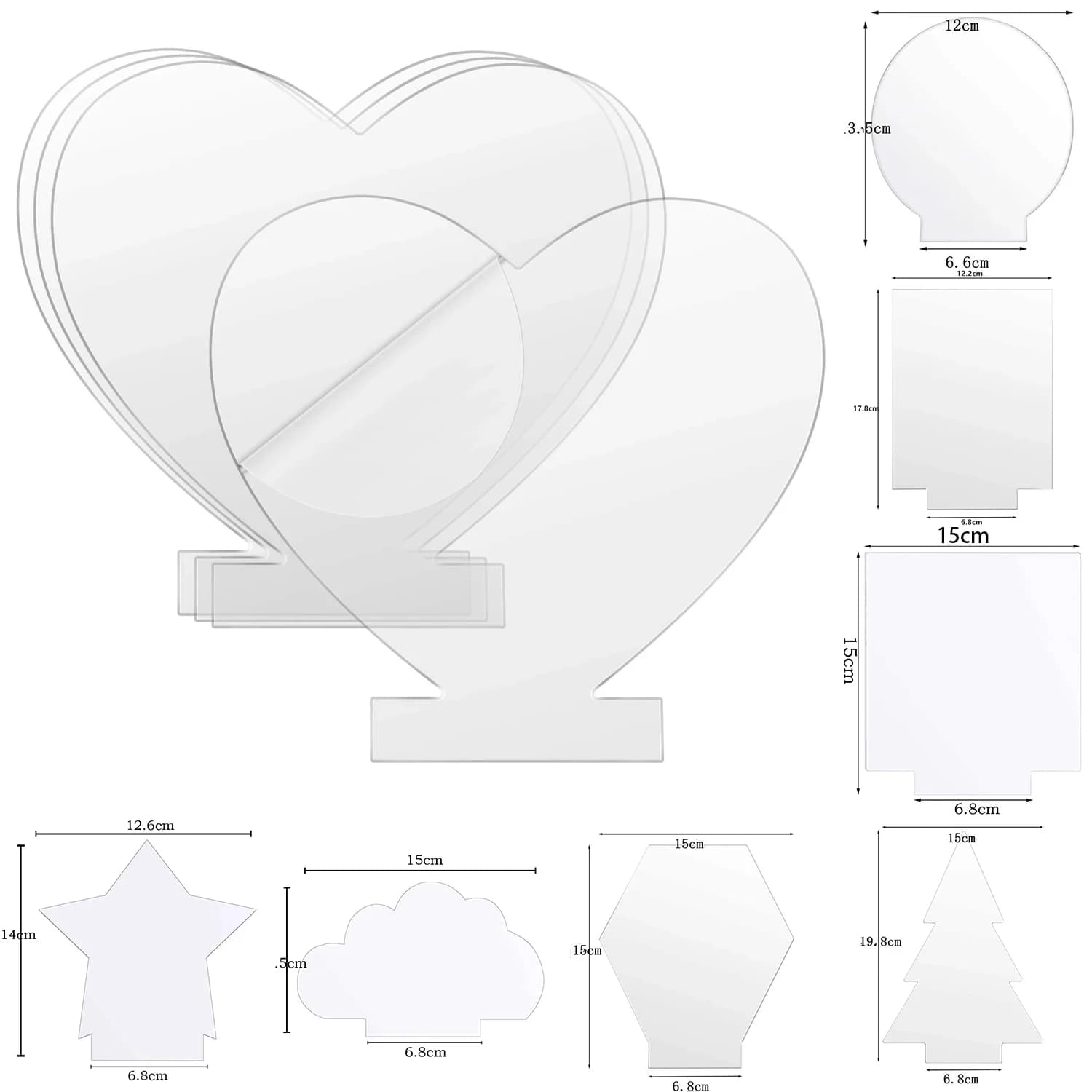 Round Square Heart Shape Transparent Panel in 10 Shape Acrylic Plate for LED Light Base, Crafts, DIY Display Projects, Laser Engraving
