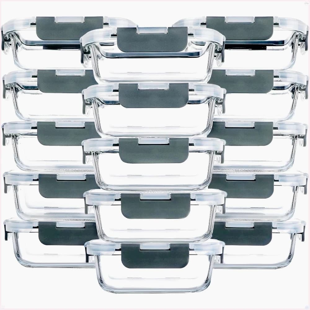 Confezione da 15, Contenitori in Vetro per Pasti da 13 oz (1,5 Tazze), Contenitori Ermetici per Pranzo, Adatti a Microonde, Forno e Lavastoviglie, Senza BPA