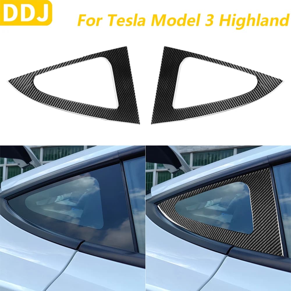 For Tesla Model 3 Highland 2023-2025 In Carbon Fiber External Rear Triangular Window Glass Panel Trim Covering Accessories Auto Sticker