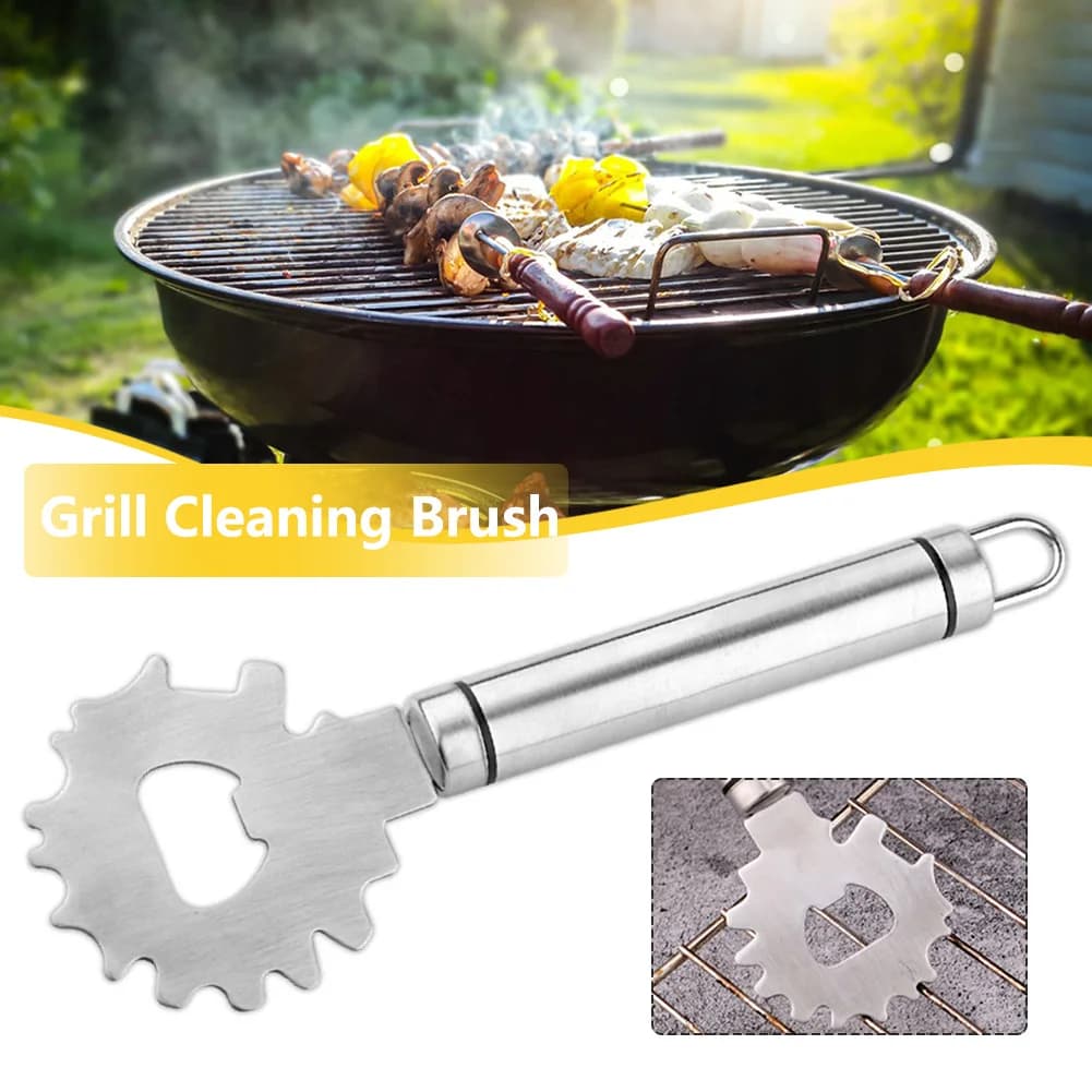 Raschietto per la pulizia del barbecue in acciaio inossidabile, pulitore manuale per griglie con apribottiglie, accessori da cucina per barbecue all'aperto