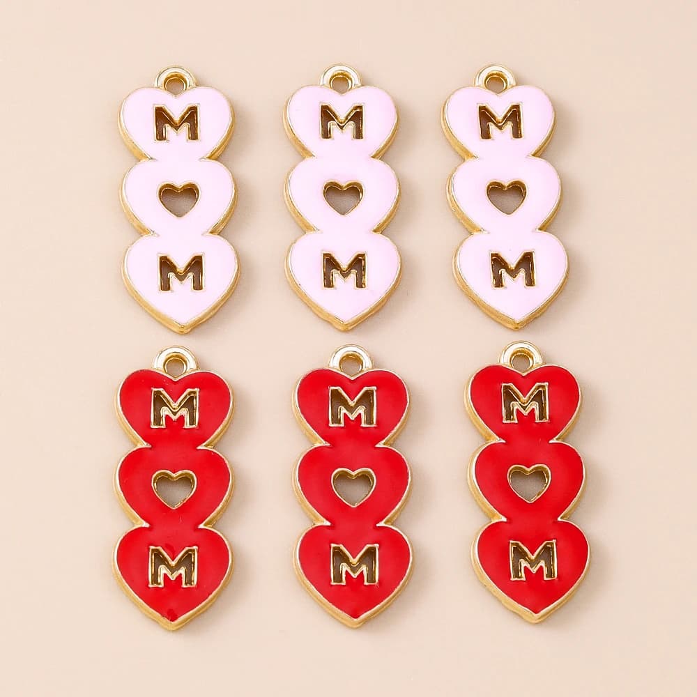 Leslie 10 pezzi adorabili ciondoli a forma di cuore per mamma d'amore, pendenti carini per collane fatte a mano, braccialetti, creazione di gioielli, orecchini fai da te