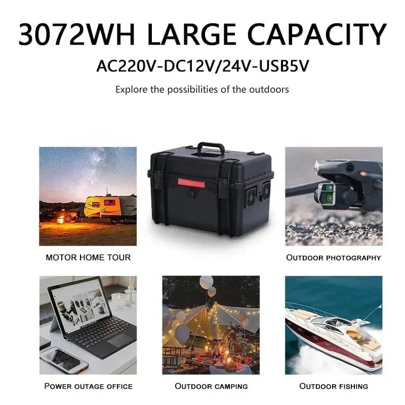 Stazione di Energia Solare Portatile 3000W con Ricarica Eolica per Campeggio e Uso Domestico, Power Bank DC AC con Pannello USB Incluso