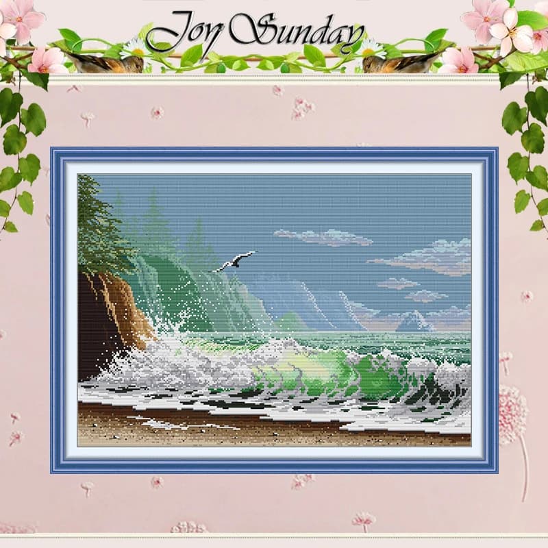 Ocean Waves Patterns Counted Scenery Cross Stitch Set DIY 11CT 14CT 16CT HD Stamped DMC Cross-stitch Kit Embroidery Needlework