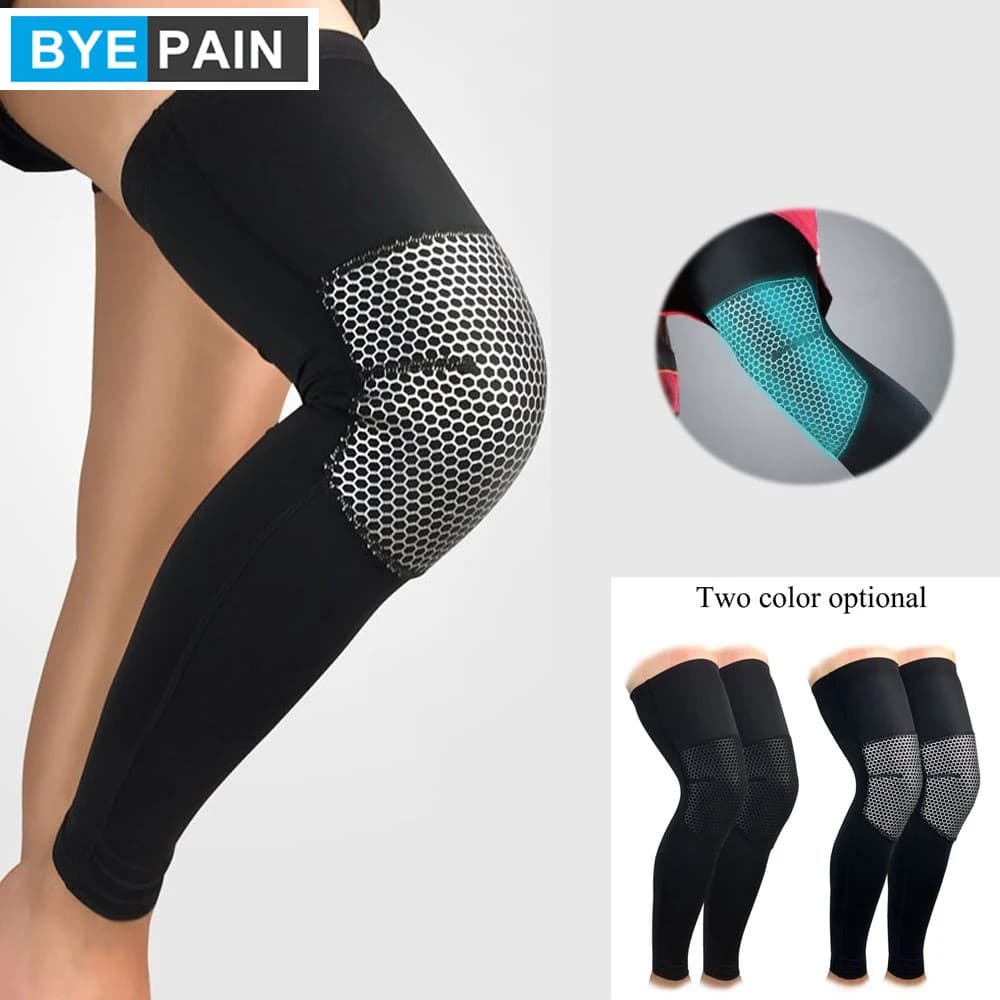 1Pcs BYEPAIN Compressione Leg Maniche per Gli Uomini, Le Donne-Full Length Tratto Manica Lunga con il Supporto del Ginocchio, non-Slip Interno Fasce