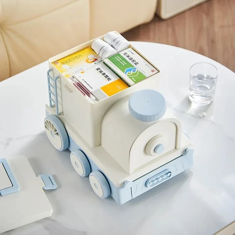 Cartoon Train Storage Box Large Capacity Organizer Multi Functional Medicine Box First Aid Kit Container Family Emergency Box