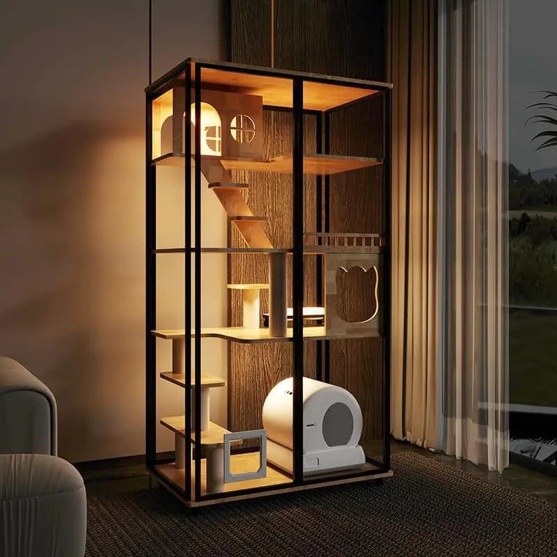 Cassetta lettiera automatica di lusso in vetro massello t casa, sala per gatti t villa armadio domestico panoramico trasparente