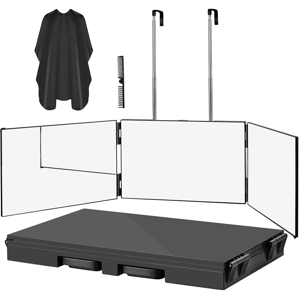 360° Travel Portable Makeup Mirror with Telescopic Hook Adjustable Height for Cutting Fa-your Hair, Folding Mirror