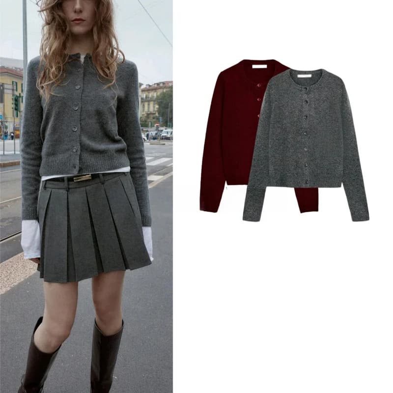 Nuova Collezione Primaverile: Giacca da Donna in Maglia a Punto Piatto, Stile Casual, con Bottone Singolo, Collo Tondo e Maniche Lunghe, in Poliestere