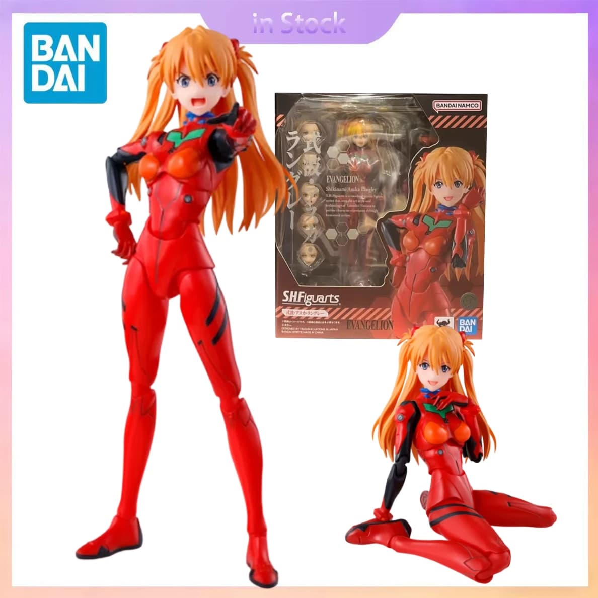 Originale Bandai, in stock, SHF Shikinami Asuka Langley Evangelion Anime Collection, Action Figure, modellini, giocattoli, regali