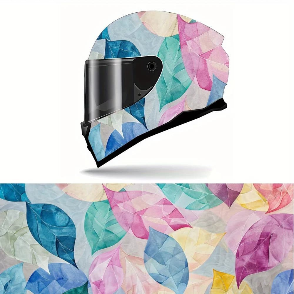 Decalcomanie per casco integrale con morbido motivo a foglie pastello - PVC resistente e impermeabile, casco da corsa per moto autoadesivo Aesth