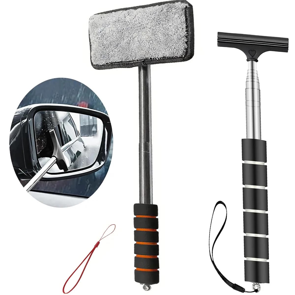 Set di 2 pulitori estensibili per finestre/specchi! Strumento Telescopico per Auto e Casa - Include Cordini, Resiste a Pioggia e Sporco, Ergonomico
