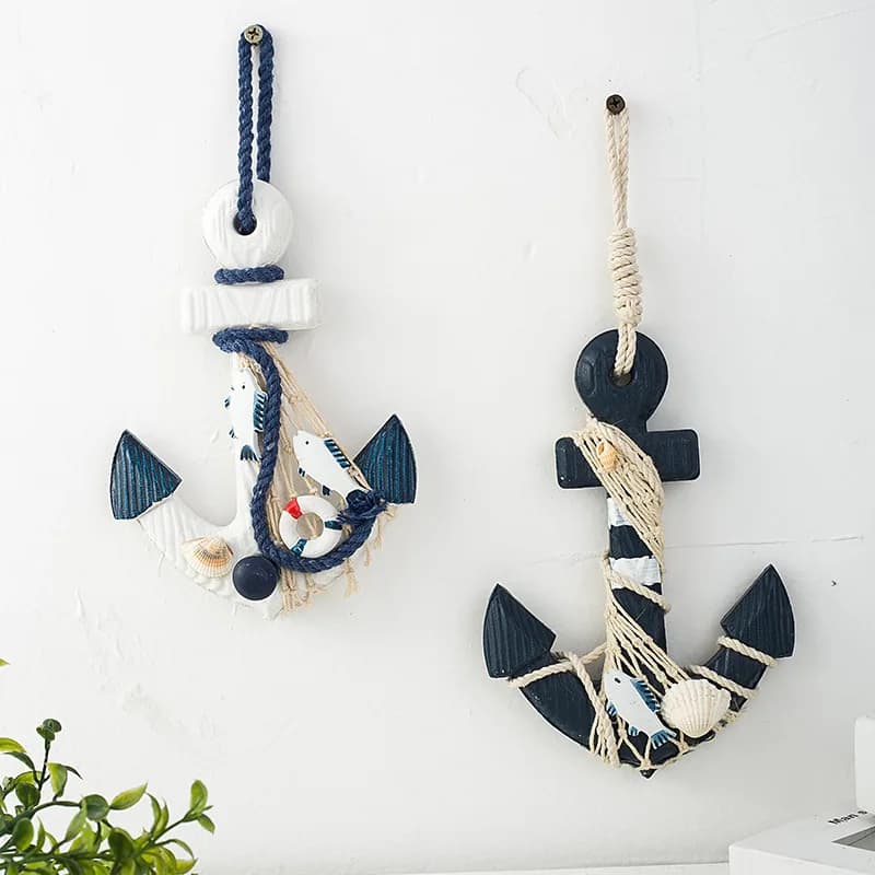Gancio Decorativo a Forma di Ancora in Legno Stile Mediterraneo Creativo per Camera da Letto, Studio, Soggiorno, Ingresso, Porta, Appendiabiti da Parete